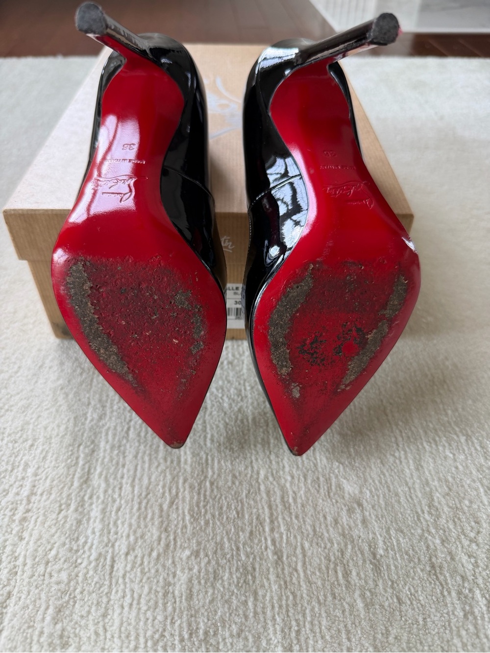Christian Louboutin Black Patent Pointed-Toe Stiletto Pumps - Picture 5 of 5
